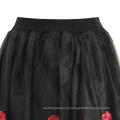 Retro Rose Floral Embroidery Midi Tulle Puff Skirts Vintage Women High Waist Skirts Saia Feminina 2018 Mesh Skirts Ball Gown